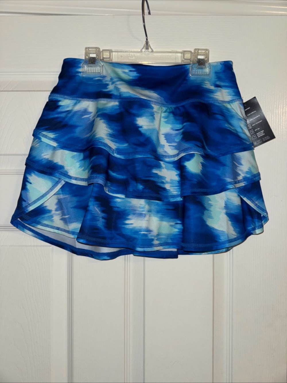 Ideology Blue Abstract Tiered Athletic Skirt